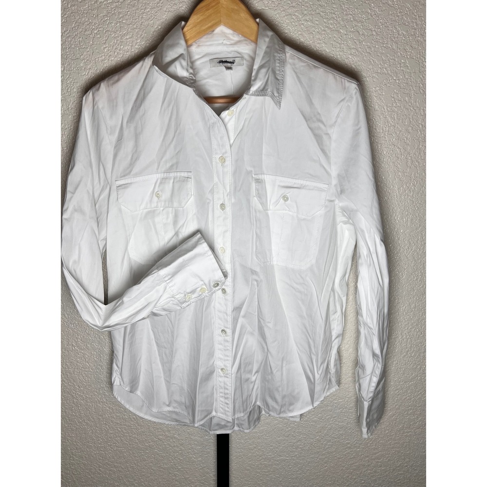 Madewell Womens White Long Sleeve Button Down Shirt Size  Utility Pockets